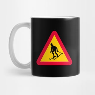 Warning sign from Sweden with a Skier Mug